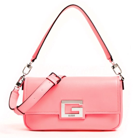 Guess, Brightside, Polyurethane, Textile Bag, 4G Logo, Neon Pink, For Women