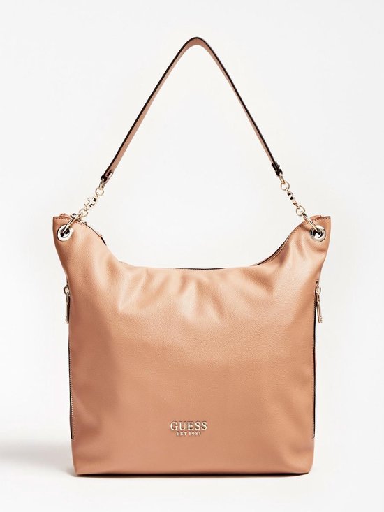 Guess, G Chain, Polyurethane, Textile Handbag, Large Hobo, Beige
