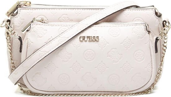 Guess, Dayane, Double, Textile Crossbody Bag, Blush, 24 x 13.5 x 4.5 cm, For Women