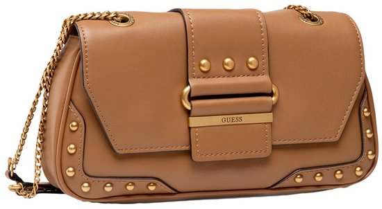 Guess, Greta, Polyurethane, Textile Crossbody Bag, Cognac, hwvb81 29210, 16 x 29 x 5.3 cm, For Women