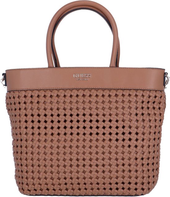 Guess, Sicilia, Synthetic Leather, Textile Handbag, Lined Compartment, Cognac, HWWG8490230, 30 x 30 x 12 cm